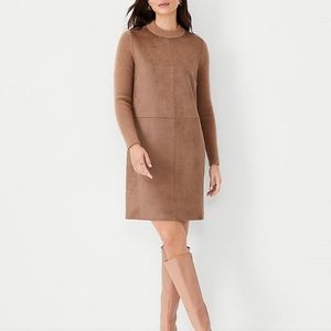 NWT Ann Taylor Faux Suede Mixed Media Sweater Dress Size L